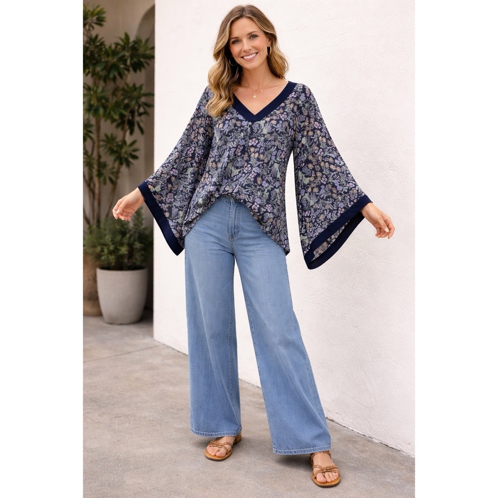 Lane Bryant Handkerchief Sleeve Floral Sheer Blouse Top Women 14/16 Spring Artsy